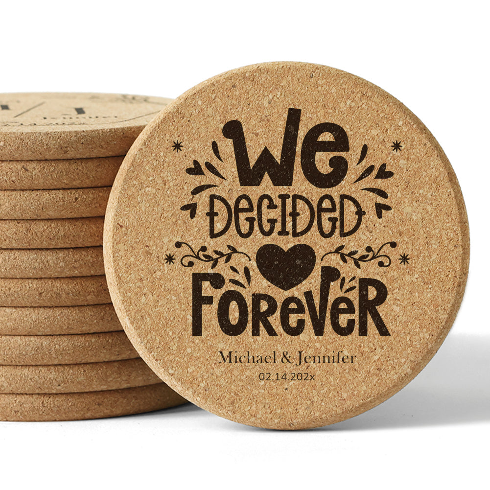 Personalized Cork Coasters for Wedding & Anniversary - Custom Engraved with Names & Date - 14d040d13