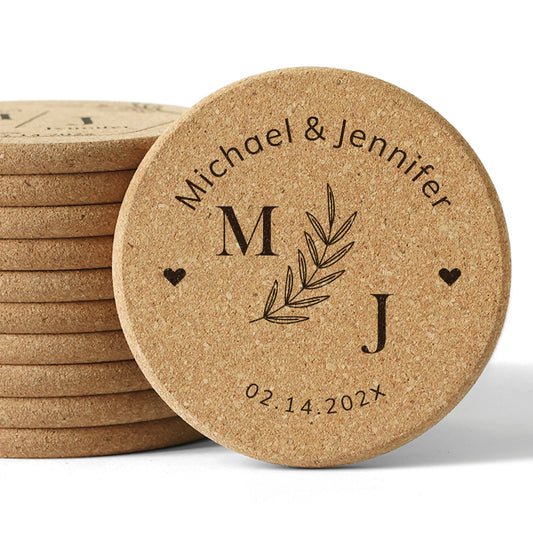 Personalized Cork Coaster-Custom Engraved with Couples' Names and Date - 14d040d15