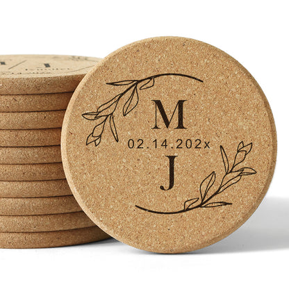 Monogrammed Cork Coasters - Custom Initials & Date - 14d040d2