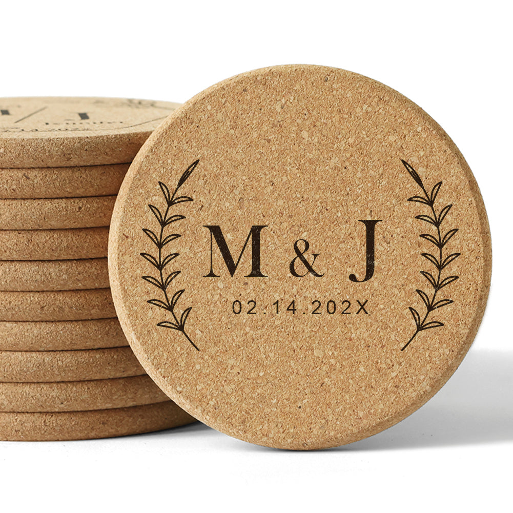 Personalized Cork Coasters - Custom Engraved with Elegant Designs - 14d040d8