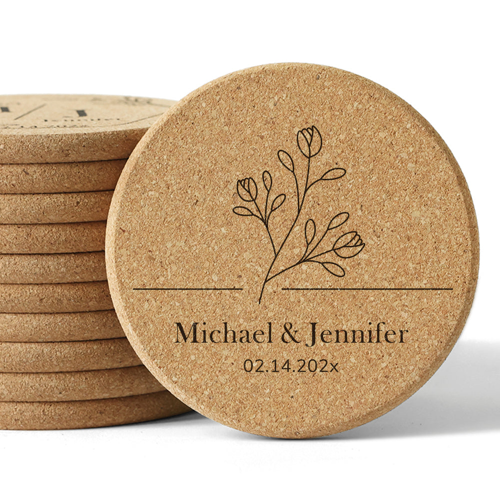 Customized Cork Coasters for Wedding Favors - Elegant Floral Design - 14d040d9